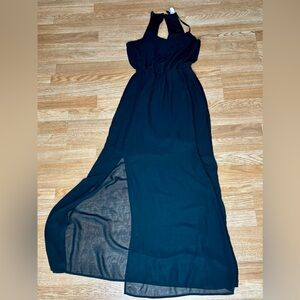 Divided H&M Double Slit Short Lined Empire Waist Maxi Dress Keyhole Back Size 2